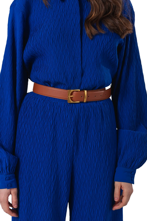 CUBE GOLD-BUCKLE BELT 35MM  Caramel Esthera US