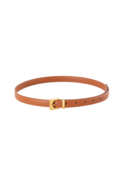 CUBE GOLD-BUCKLE BELT 20MM CARAMEL Esthera US
